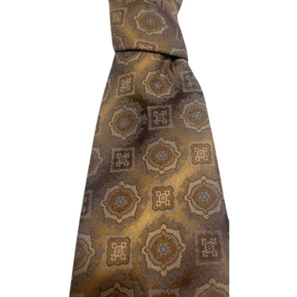 VTG Johnny Carson Brown & Blue Geometric Pattern‎ Men's Tie 55" x 4"